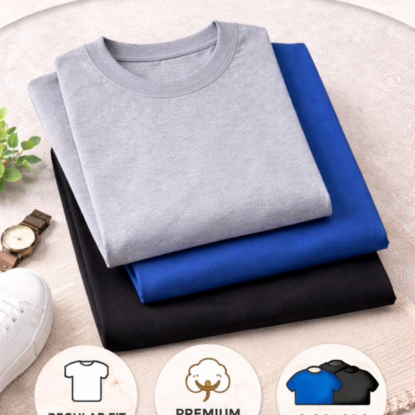 Regular Tshirts Combo | Black, Blue & Grey (3 T-Shirts)